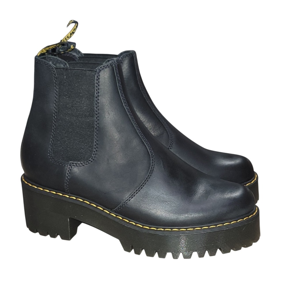 Dr. Doc Martens Rometty Black Leather Platform Chelsea Ankle Boots Women's Sz 10